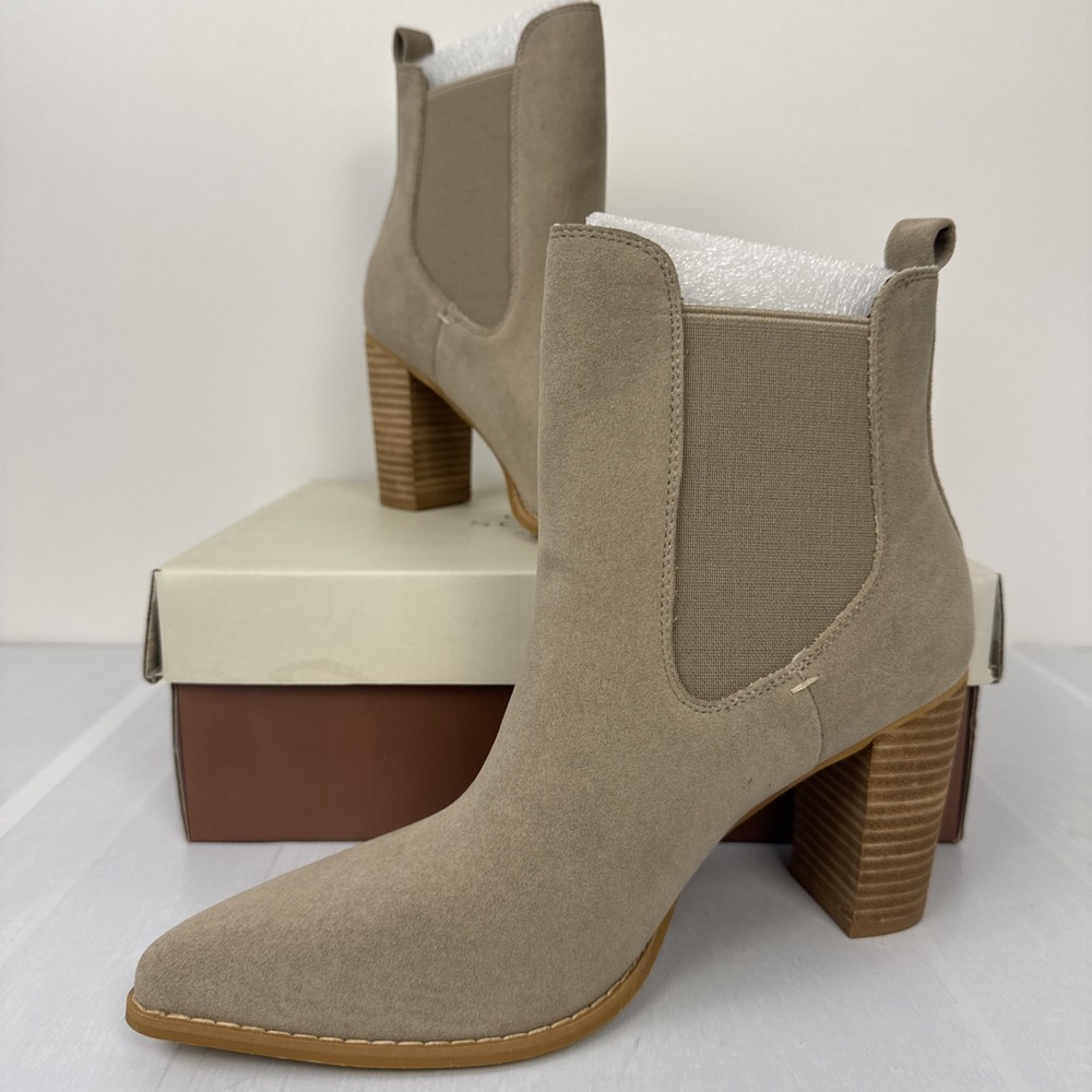 NIB Oasis Society Esmee Boot 7.5 Grey Ankle Block Heel Pointed Toe Chelsea Suede
